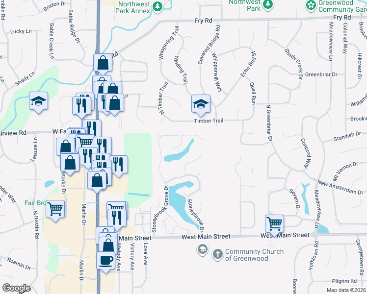map of restaurants, bars, coffee shops, grocery stores, and more near 367 Grove Court in Greenwood