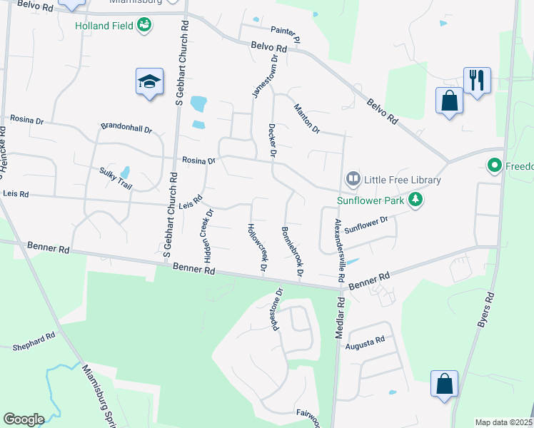 map of restaurants, bars, coffee shops, grocery stores, and more near 2187 Dalton Court in Miamisburg