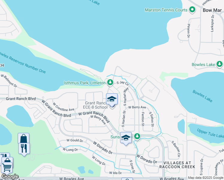 map of restaurants, bars, coffee shops, grocery stores, and more near 3 South Jay Drive in Denver