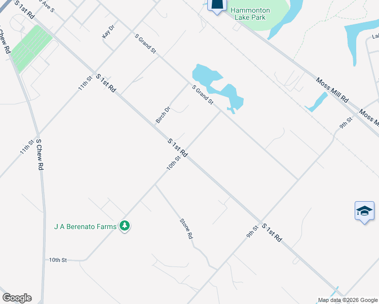 map of restaurants, bars, coffee shops, grocery stores, and more near 505 S 1st Rd in Hammonton