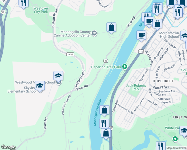 map of restaurants, bars, coffee shops, grocery stores, and more near 18 Linden Street in Westover