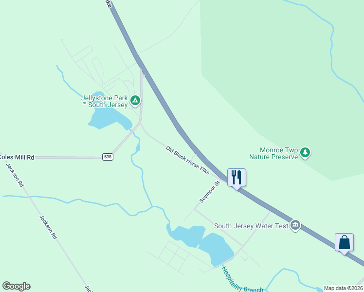 map of restaurants, bars, coffee shops, grocery stores, and more near 3727 South Black Horse Pike in Monroe