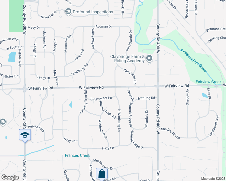 map of restaurants, bars, coffee shops, grocery stores, and more near 389 North Windsong Lane in Greenwood