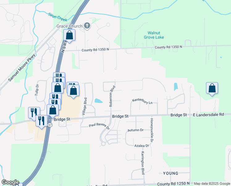 map of restaurants, bars, coffee shops, grocery stores, and more near 1263 Ironwood Drive in Mooresville