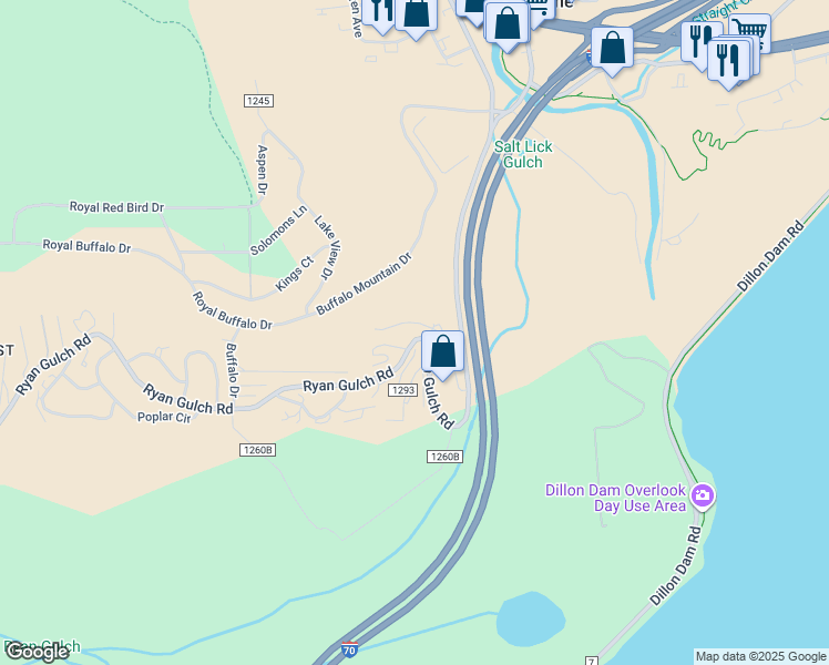 map of restaurants, bars, coffee shops, grocery stores, and more near 229 Fawn Court in Silverthorne