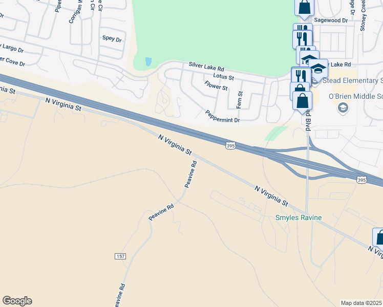map of restaurants, bars, coffee shops, grocery stores, and more near North Virginia Street in Reno