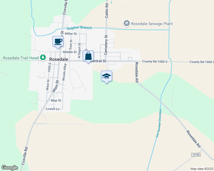 map of restaurants, bars, coffee shops, grocery stores, and more near 613 Central Street in Rosedale