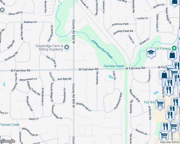 map of restaurants, bars, coffee shops, grocery stores, and more near 393 Shadow Hill Drive in Greenwood