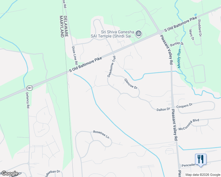map of restaurants, bars, coffee shops, grocery stores, and more near 36 Deerborne Trail in Newark