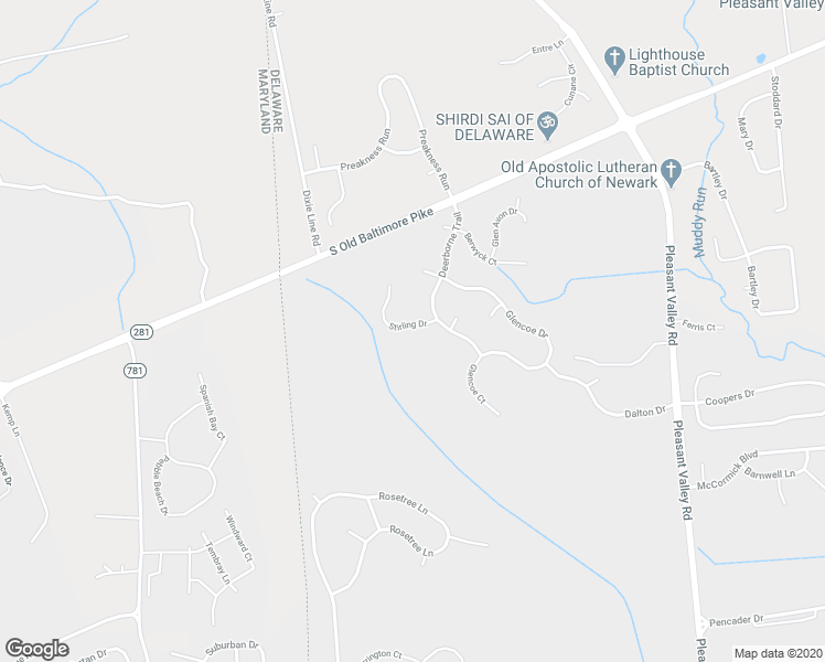 map of restaurants, bars, coffee shops, grocery stores, and more near 6 Stirling Drive in Newark