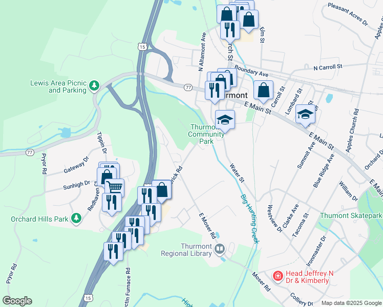 map of restaurants, bars, coffee shops, grocery stores, and more near 30 Frederick Road in Thurmont
