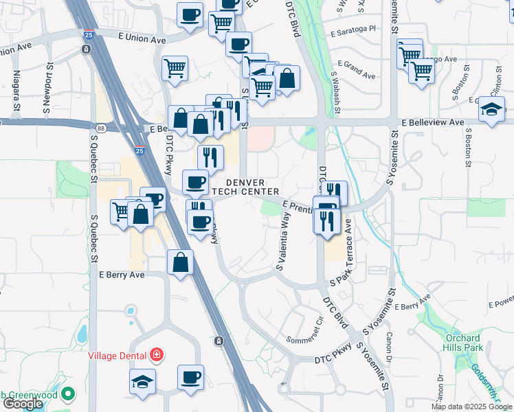 map of restaurants, bars, coffee shops, grocery stores, and more near 8000 East Prentice Avenue in Greenwood Village