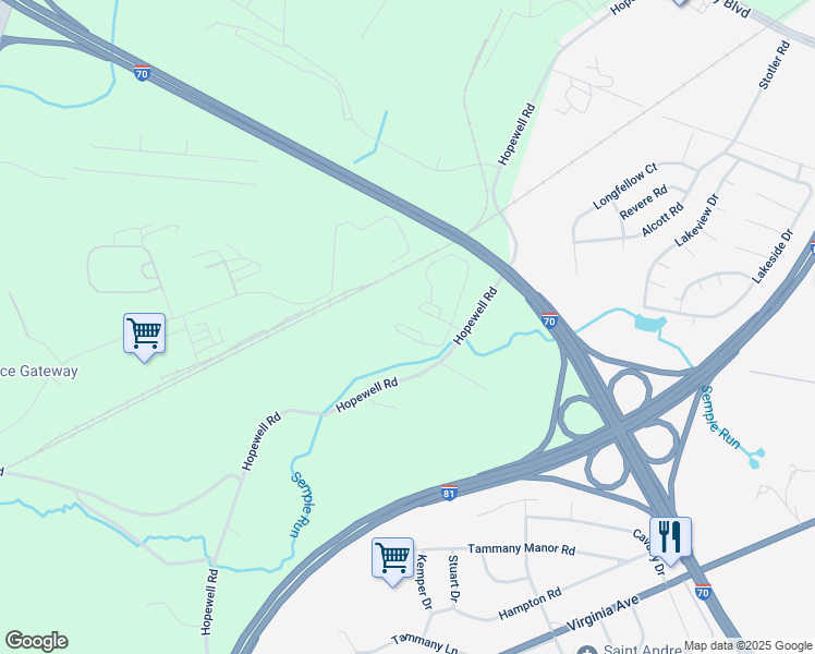 map of restaurants, bars, coffee shops, grocery stores, and more near 16622 Spiceberry Court in Hagerstown
