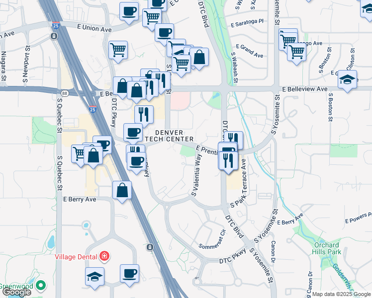map of restaurants, bars, coffee shops, grocery stores, and more near 8000 East Prentice Avenue in Greenwood Village