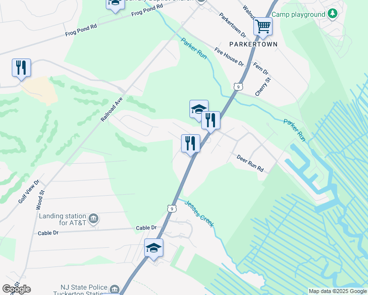 map of restaurants, bars, coffee shops, grocery stores, and more near 18 Peterson Drive in Little Egg Harbor Township