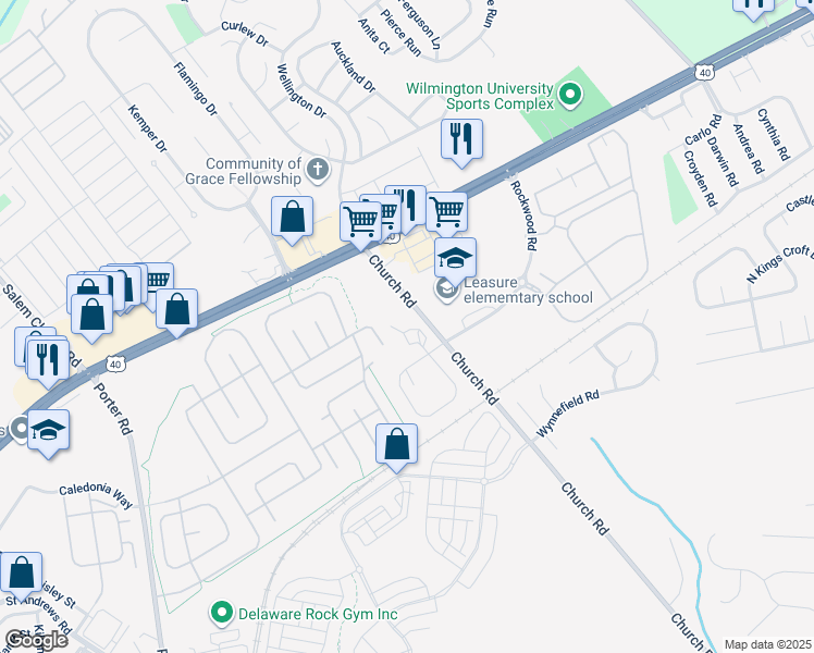 map of restaurants, bars, coffee shops, grocery stores, and more near 201 Colonial Downs Court in Newark