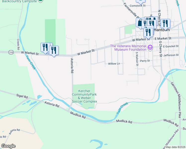 map of restaurants, bars, coffee shops, grocery stores, and more near 181 Megan Lane in Germantown