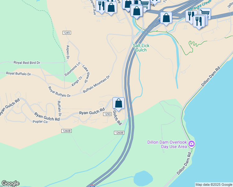 map of restaurants, bars, coffee shops, grocery stores, and more near 229 Fawn Court in Silverthorne