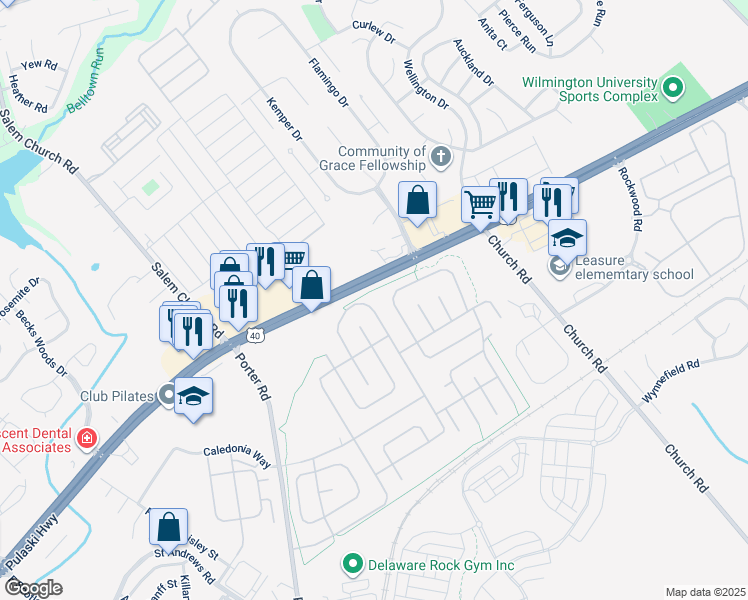 map of restaurants, bars, coffee shops, grocery stores, and more near 1128 Donna Marie Loop in Bear
