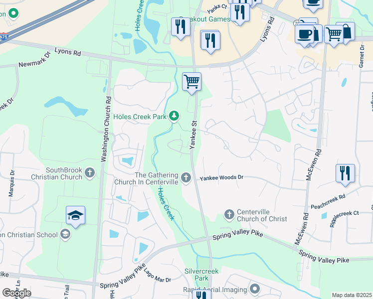 map of restaurants, bars, coffee shops, grocery stores, and more near 1500 Turnberry Village Drive in Dayton