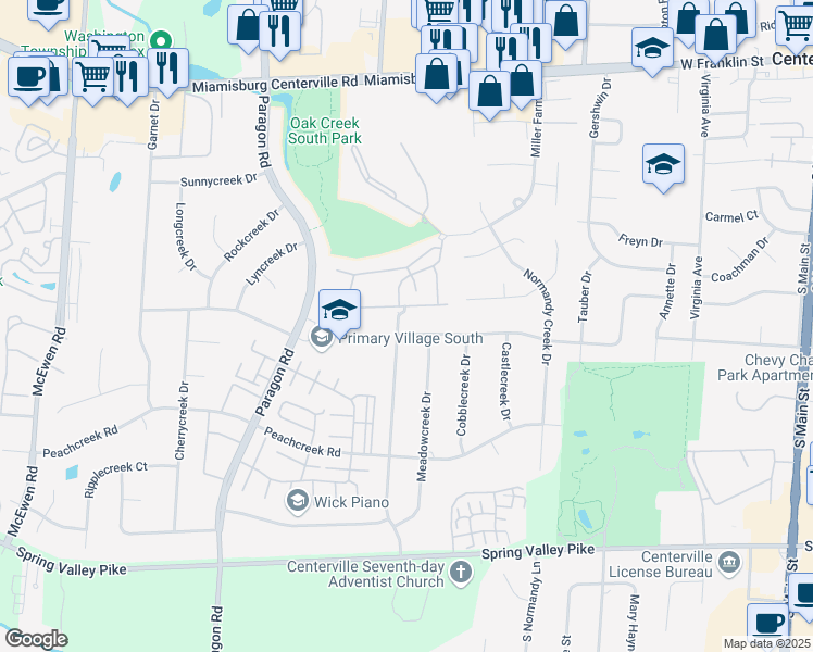map of restaurants, bars, coffee shops, grocery stores, and more near 8690 Shadycreek Drive in Montgomery County