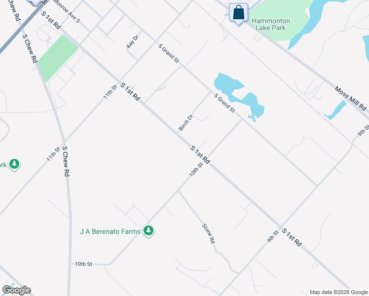 map of restaurants, bars, coffee shops, grocery stores, and more near 144 Birch Drive in Hammonton