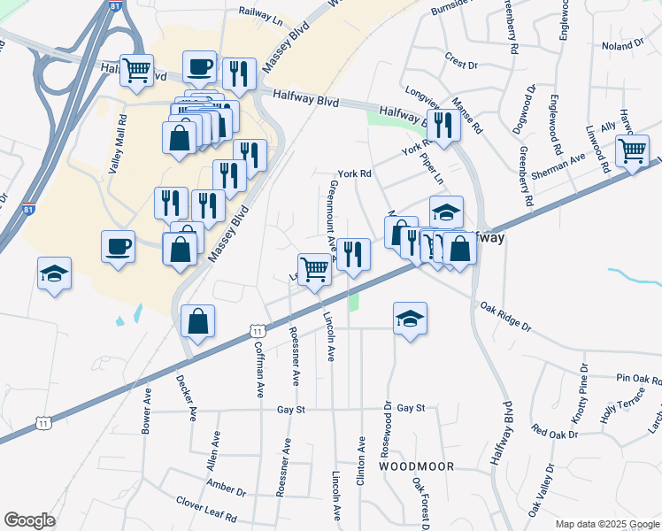 map of restaurants, bars, coffee shops, grocery stores, and more near 17423 Lexington Avenue in Hagerstown
