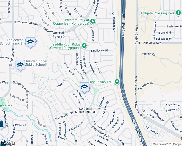 map of restaurants, bars, coffee shops, grocery stores, and more near 5296 South Ukraine Street in Aurora