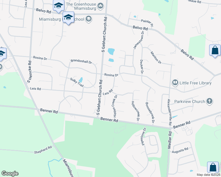 map of restaurants, bars, coffee shops, grocery stores, and more near 1100 South Gebhart Church Road in Miamisburg