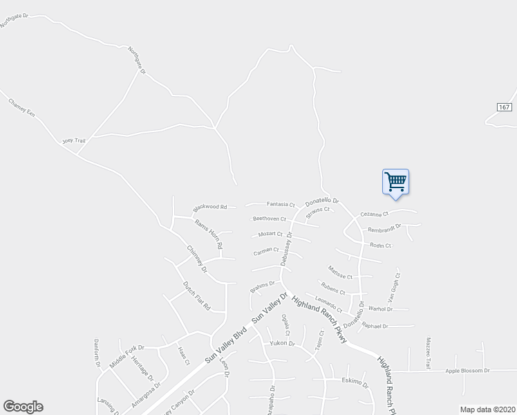map of restaurants, bars, coffee shops, grocery stores, and more near 7108 Fantasia Court in Sun Valley