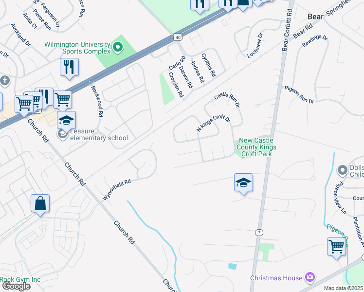 map of restaurants, bars, coffee shops, grocery stores, and more near 254 Rushes Drive in Bear