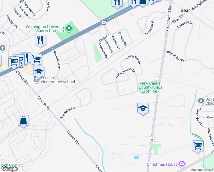 map of restaurants, bars, coffee shops, grocery stores, and more near 254 Rushes Drive in Bear