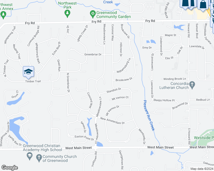 map of restaurants, bars, coffee shops, grocery stores, and more near 435 Meadow Circle in Greenwood