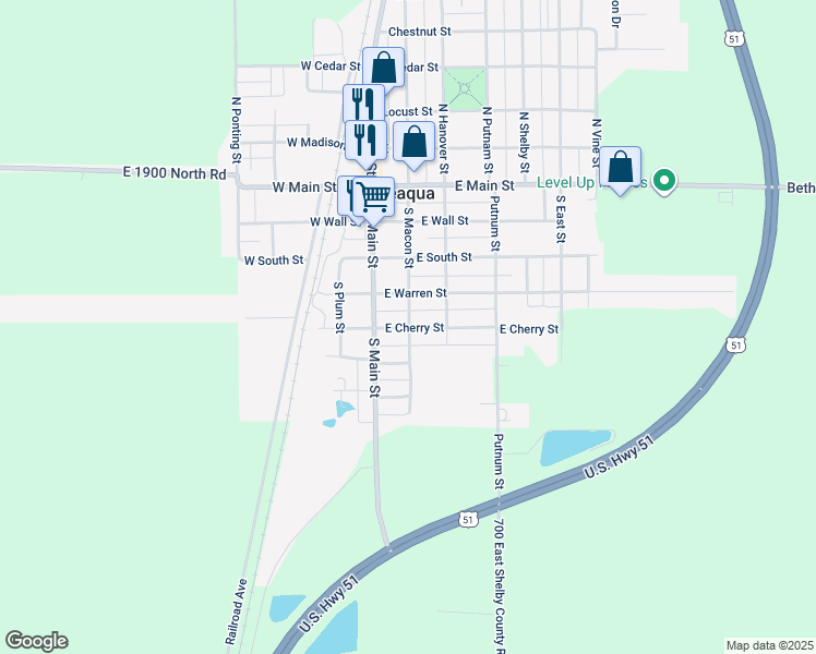 map of restaurants, bars, coffee shops, grocery stores, and more near 199 E Cherry St in Moweaqua