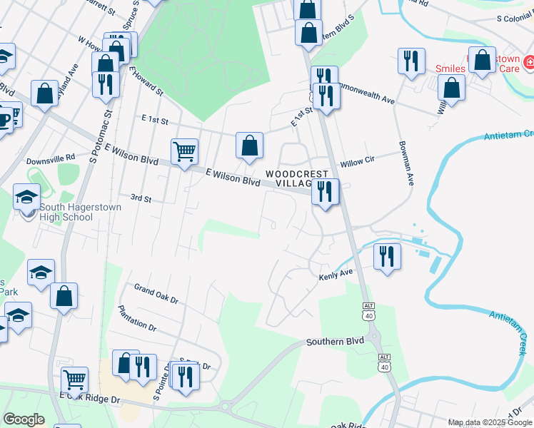 map of restaurants, bars, coffee shops, grocery stores, and more near 1026 Brinker Drive in Hagerstown