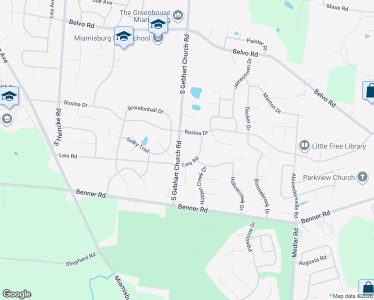 map of restaurants, bars, coffee shops, grocery stores, and more near 1100 South Gebhart Church Road in Miamisburg