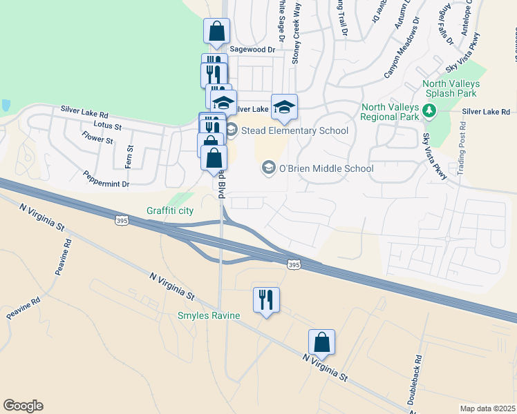 map of restaurants, bars, coffee shops, grocery stores, and more near 9862 Coastal Fog Drive in Reno