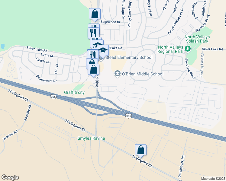 map of restaurants, bars, coffee shops, grocery stores, and more near 9862 Coastal Fog Drive in Reno
