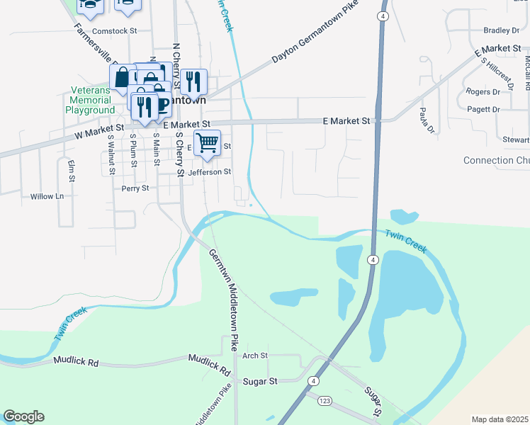 map of restaurants, bars, coffee shops, grocery stores, and more near in Germantown