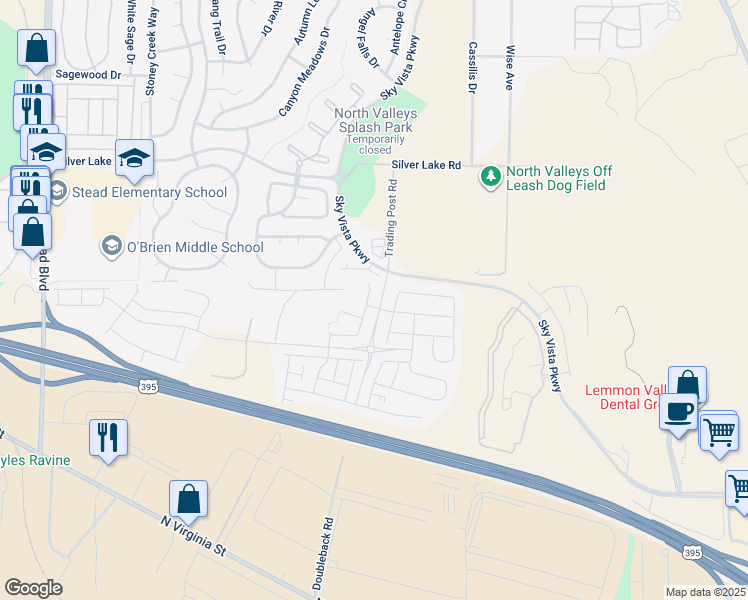map of restaurants, bars, coffee shops, grocery stores, and more near 549 aurora view court in Reno