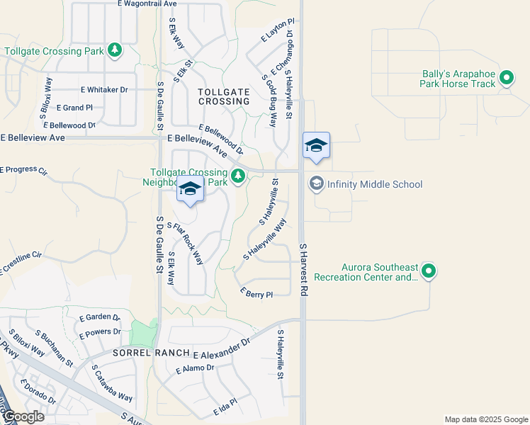 map of restaurants, bars, coffee shops, grocery stores, and more near 5285 South Haleyville Street in Aurora