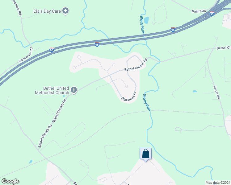 map of restaurants, bars, coffee shops, grocery stores, and more near 266 Flintstone Drive in North East
