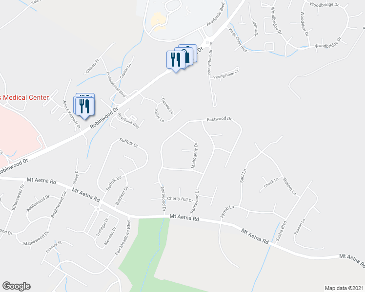 map of restaurants, bars, coffee shops, grocery stores, and more near 20206 Mahogany Circle in Hagerstown
