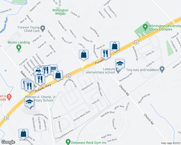 map of restaurants, bars, coffee shops, grocery stores, and more near 1751 Barbara Circle in Bear