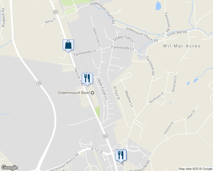 map of restaurants, bars, coffee shops, grocery stores, and more near 4243 Bushel Basket Drive in Hampstead