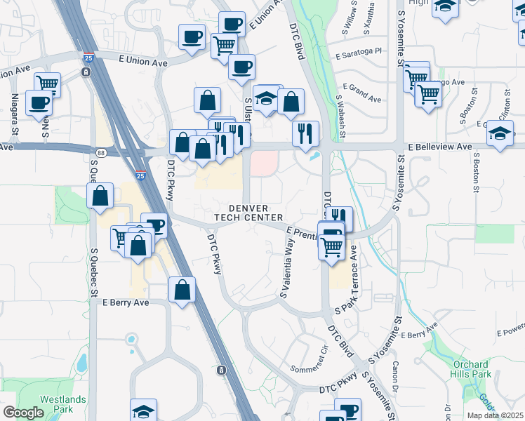 map of restaurants, bars, coffee shops, grocery stores, and more near 8101 East Prentice Avenue in Greenwood Village