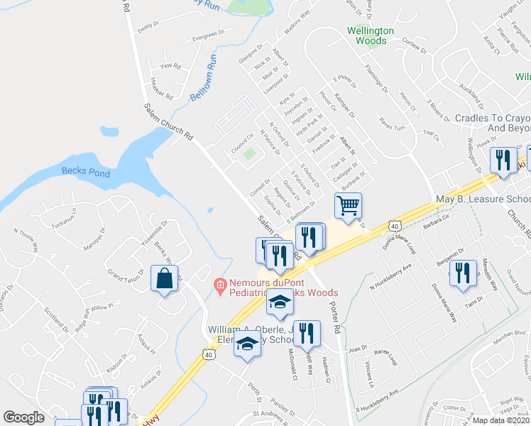 map of restaurants, bars, coffee shops, grocery stores, and more near 10 Trudy Drive in Newark