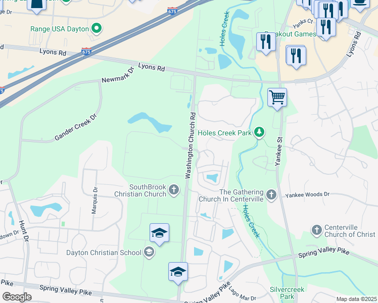 map of restaurants, bars, coffee shops, grocery stores, and more near 8801 Washington Church Road in Miamisburg