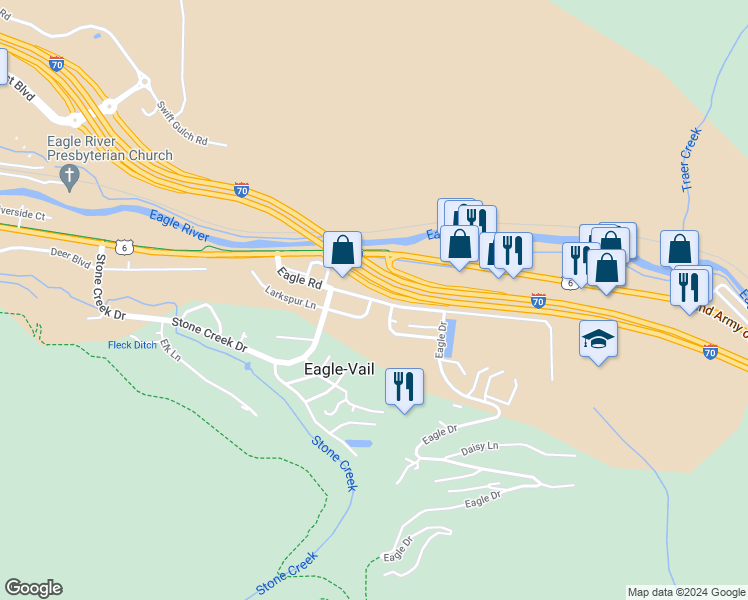 map of restaurants, bars, coffee shops, grocery stores, and more near 264 Eagle Road in Avon