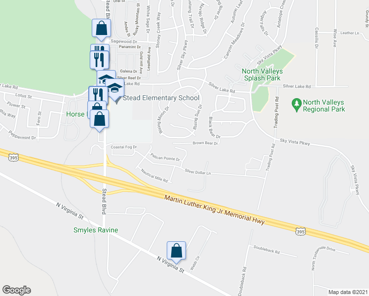 map of restaurants, bars, coffee shops, grocery stores, and more near 9724 Sea Glass Court in Reno